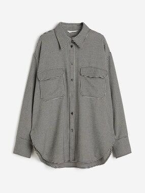 H&M Black and White Houndstooth Shacket Oversized Button Down Shirt Coat